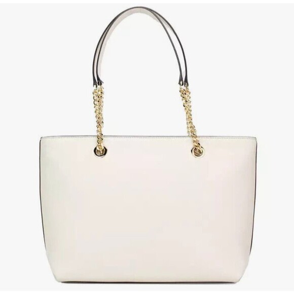 New Michael Kors Jet Set Medium Front Zip Chain Tote Pebble Leather Light Cream - Picture 2 of 3